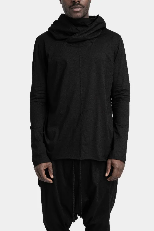 Diamond Series Asymmetrical hooded long sleeve T-Shirt, Black
