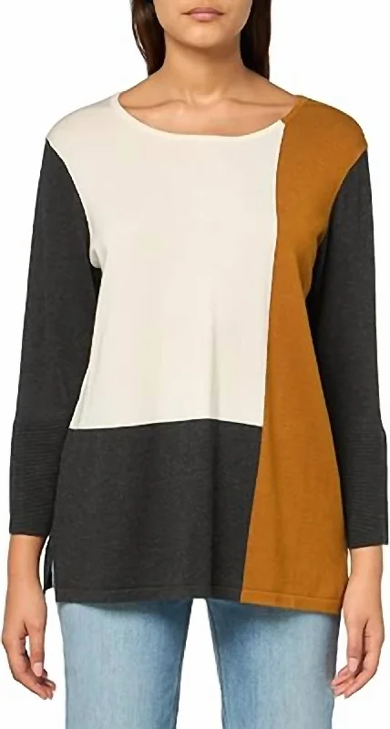 Comfortable And Simple Color Block Sweater In Copper/cream