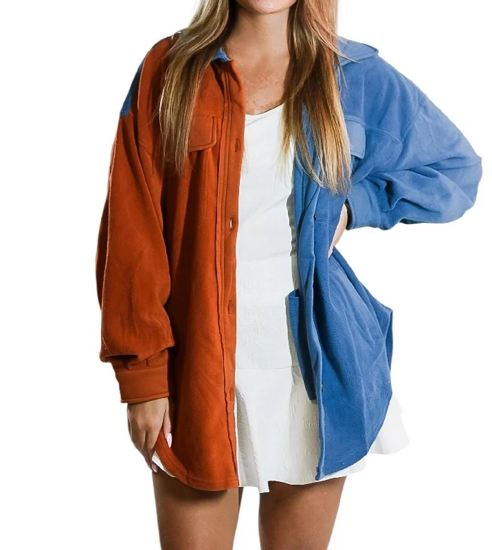 Comfortable down Split In Two Cardigan In Rust And Blue