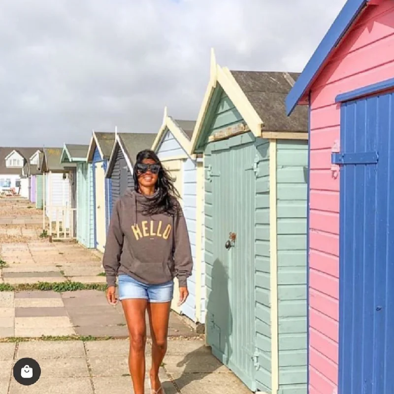 Relaxed Fashion Orange HELLO hoodie in Charcoal