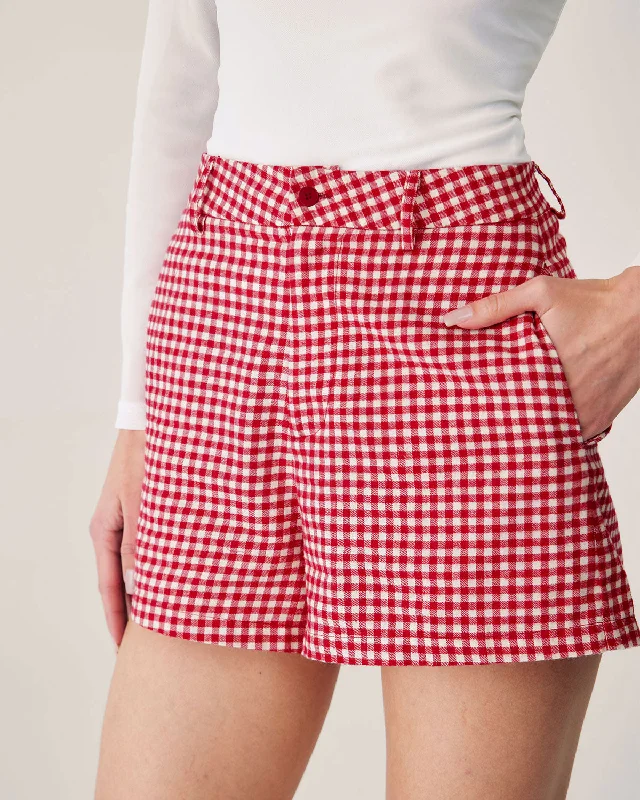 Design And Tailoring Red Plaid High-waisted Pocket Shorts