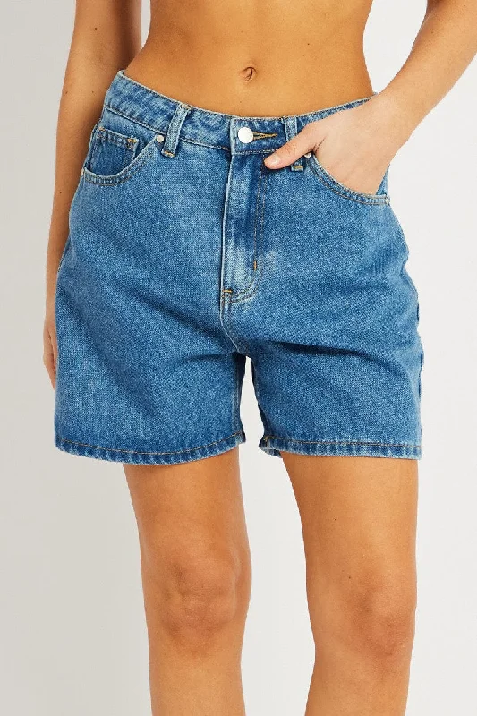 Classic style Denim Relaxed Short High Rise Longline
