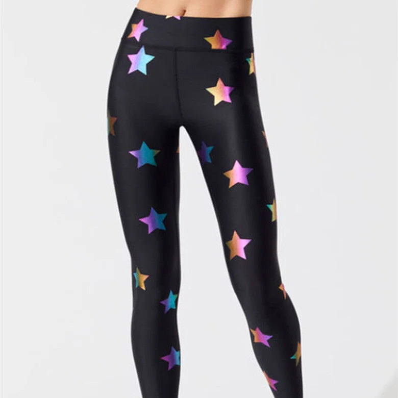 High-end Sense Women's Fashion Sports Colorful Five-pointed Star Print Bottoming Pants