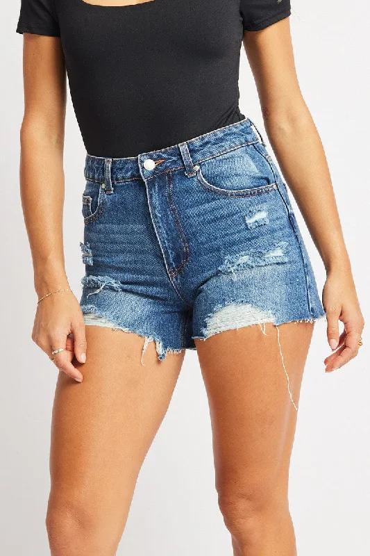 Playful Style Denim Relaxed Short High Rise Ripped
