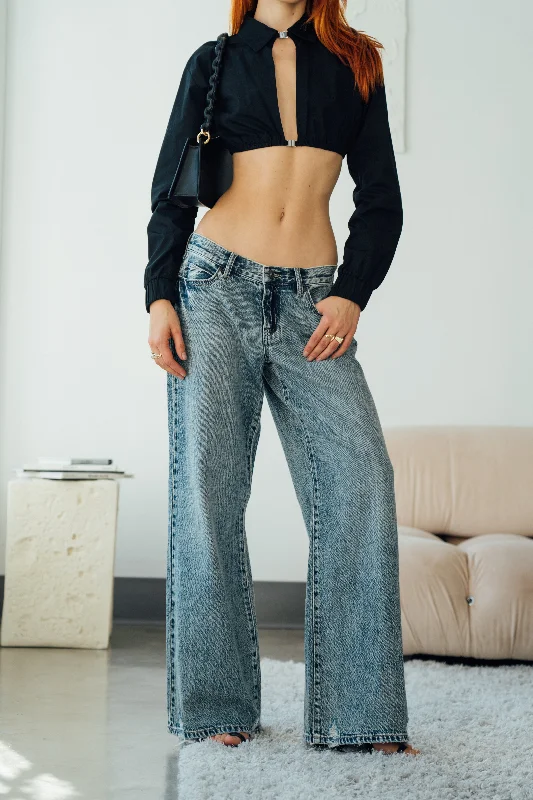 Trendy Traveler Classic Rise A-line Baggy Jeans - Indigo