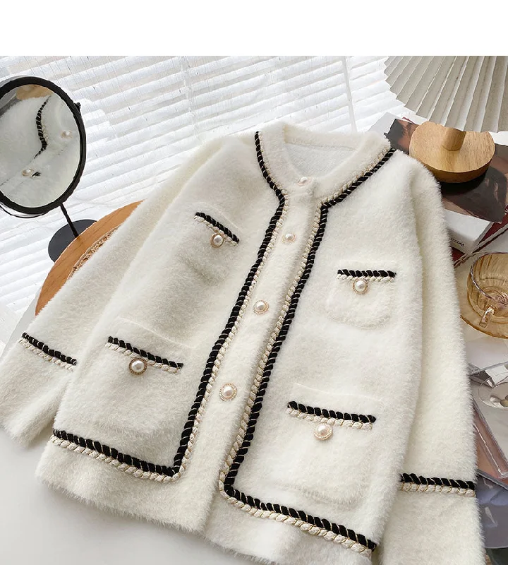 Chic Outfits Small fragrance twist color matching long sleeve loose top  6022