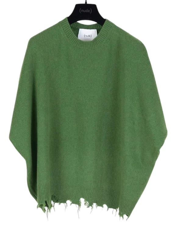 Unique Design Women's Crew Neck Short Sleeve Knit With Raw Edges Sweater In Clorophyll