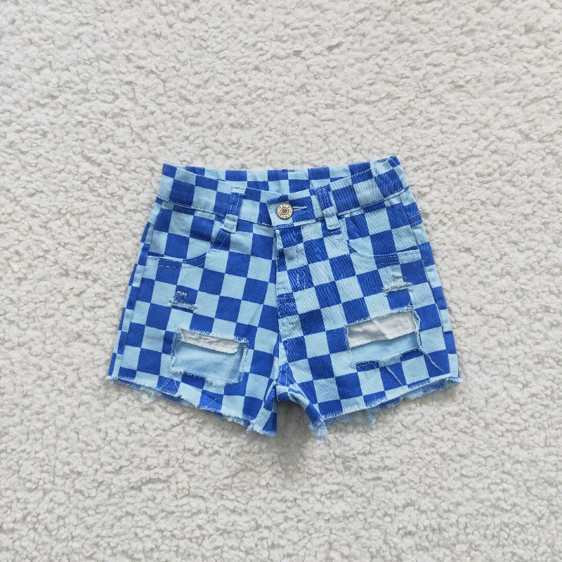 Comfortable Mind girls blue plaid denim shorts SS0093