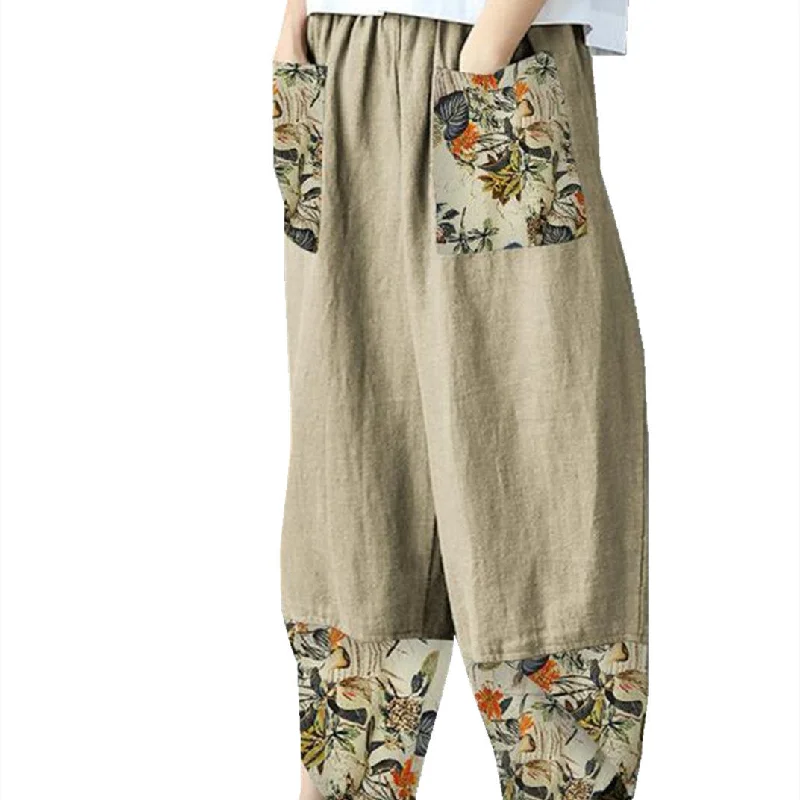 Editorial Design Women's Fashion Loose Casual Cotton Linen Elastic-waist Cropped Pants