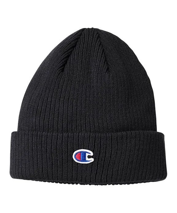 Sporty Elegance CS4003 - Champion Cuff Beanie With Patch | Black