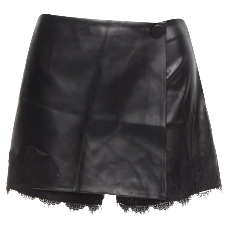 Comfy Chic Ermann Scervino vegan leather wrap skort lace trim shorts