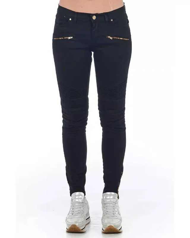 Soft Style Stretch Denim Biker Jeans with Worn Wash and Multipockets 42 IT Women
