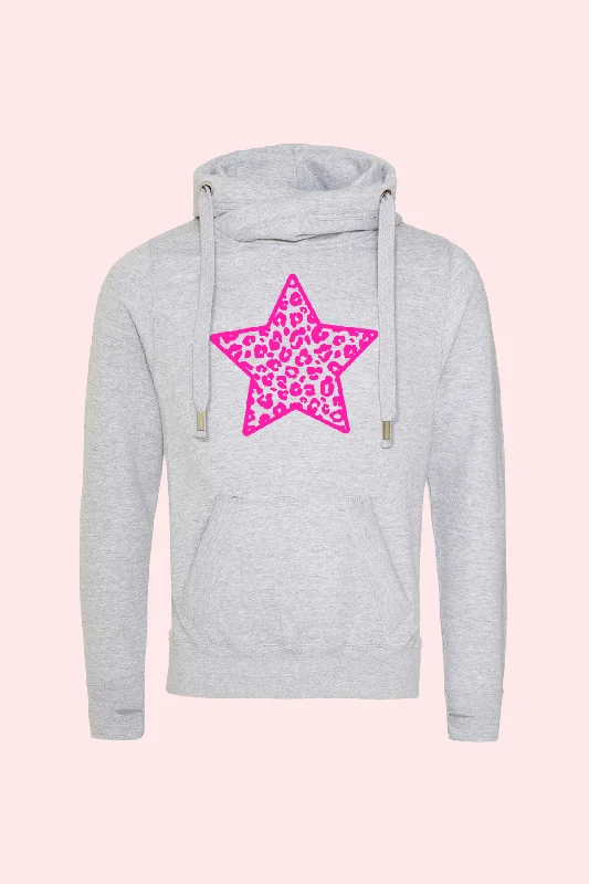 Modern Comfort Outlet - Bright Pink Star Cowl Neck Hoodie