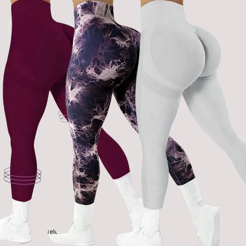 Amazing design Tie Dye Peach Hip Seamless Yoga Pants High Waist Workout Women