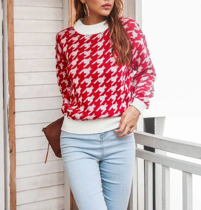 Personalized Series Houndstooth Pattern Round Neck Sweater Wholesale Clothing SS070039