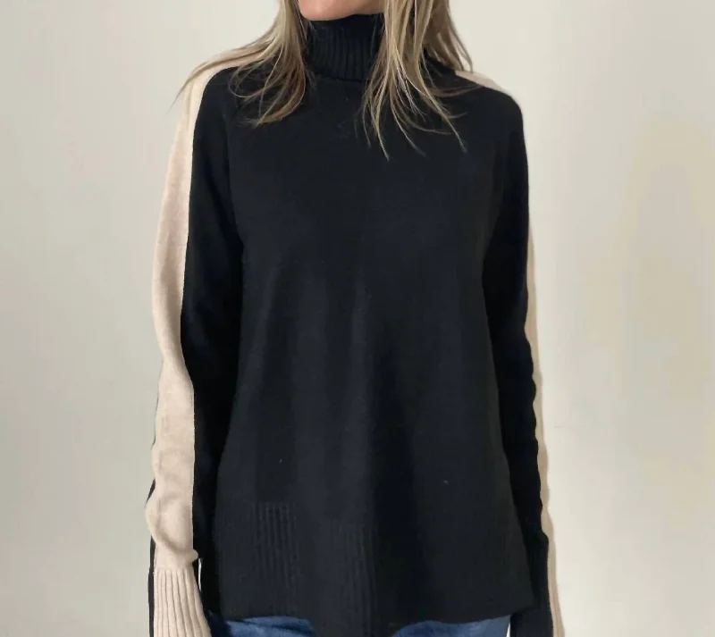 Sports Style Ali Turtleneck Sweater In Black/camel