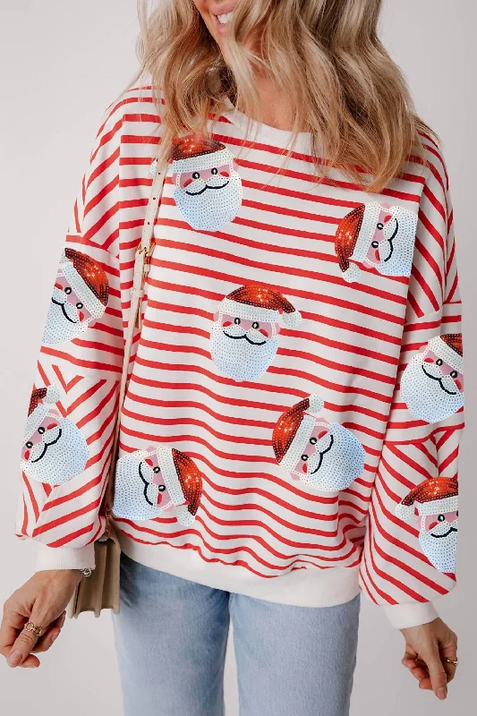 Soft Layers Striped Santa Pullover In Orange Stripe