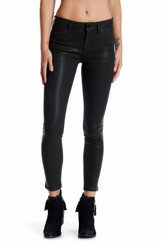 Fashion Style Coated Mid-Rise Skinny Ankle Jeans In Black