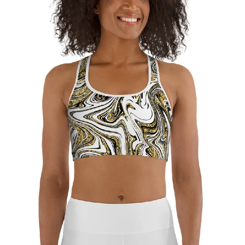 Effortless Wear Glitter Print Marble Sports Bra