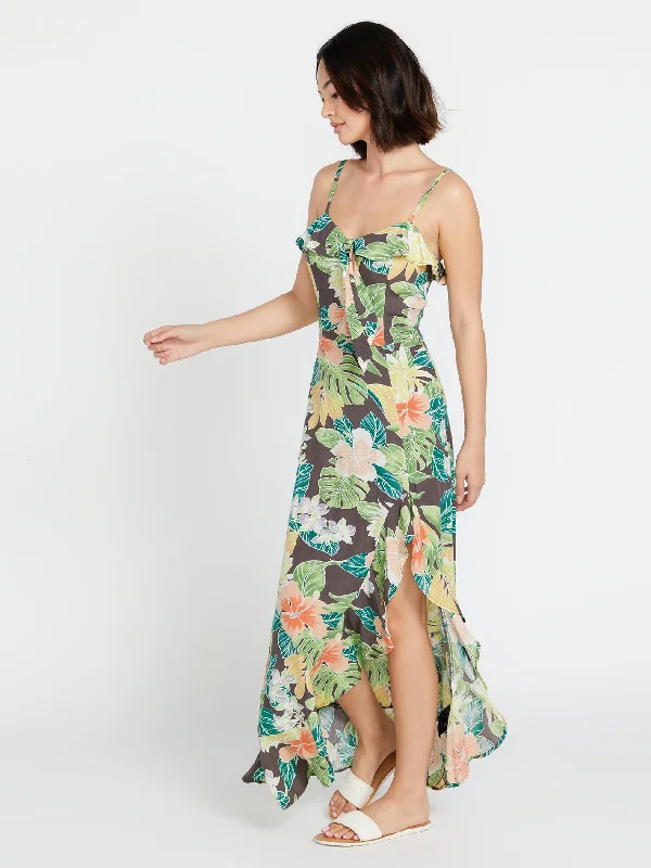 Street Fashion Style Excapism Maxi Dress - Slate Grey