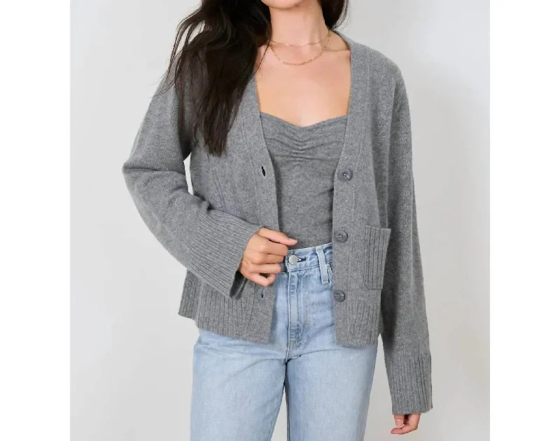 Breathable Style Larkspur Cashmere Cardigan In Grey