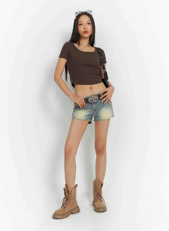 Street Casual Style Low Rise Washed Denim Shorts IY422