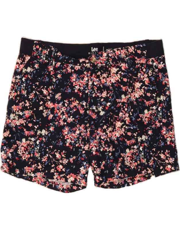 Casual Choice LEE Womens Mid Rise Casual Shorts US 18 2XL W40 Navy Blue Floral Cotton