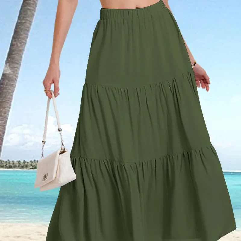 Age-reducing Style Women's Elastic High Waist Long Skirt Drawstring A- Line
