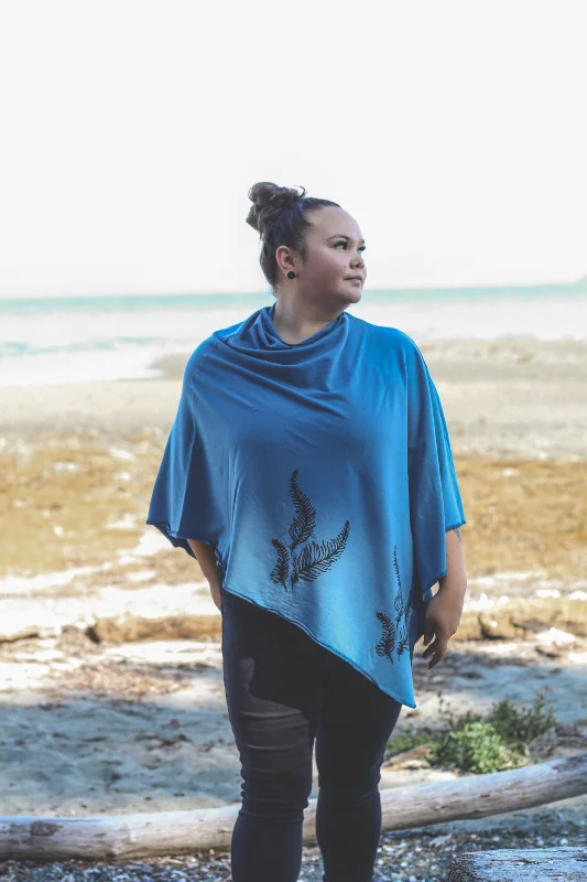 Urban Design Sense Stellar Blue Tencel Poncho with Fern Print