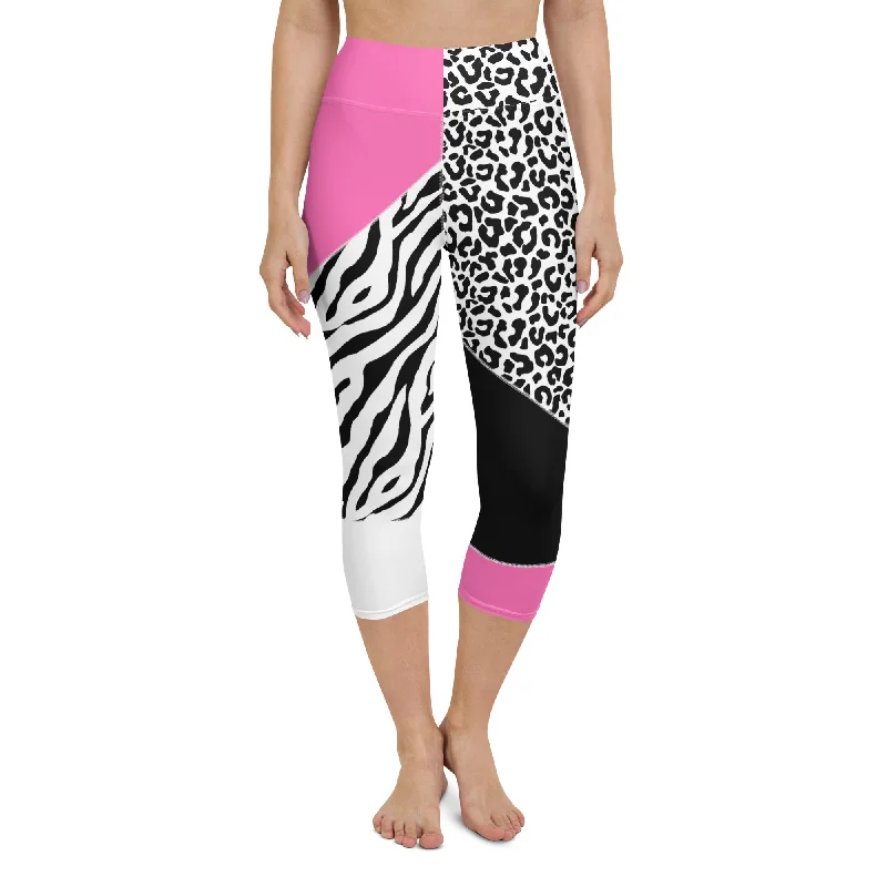 Sports Functional Style Leopard Color Block Yoga Capris