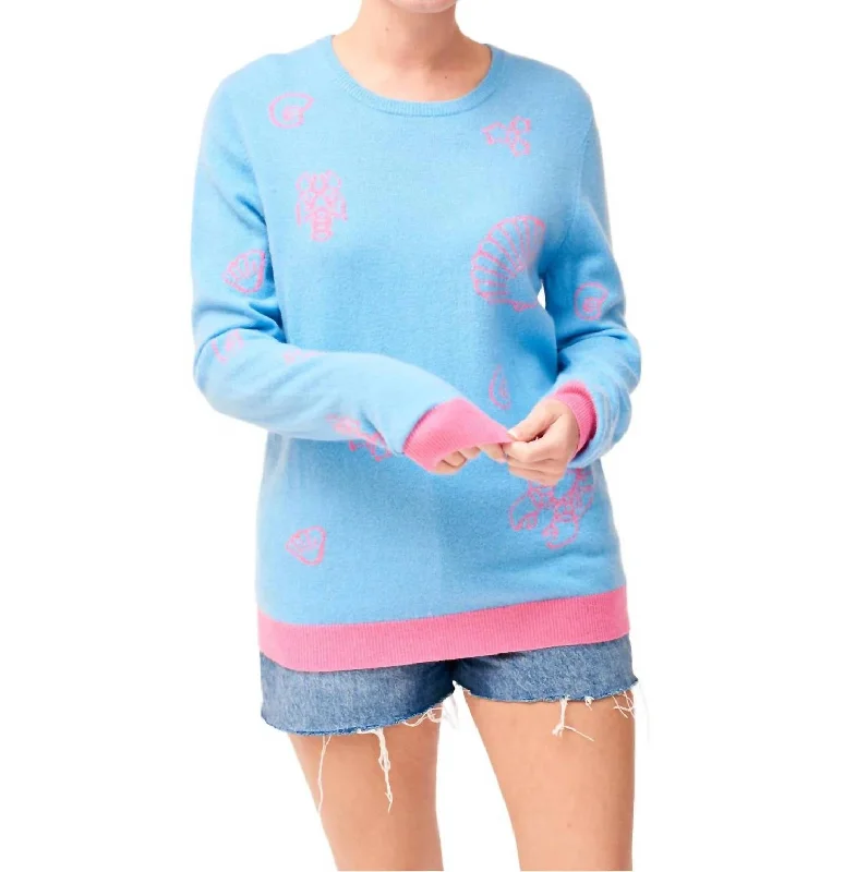Luxury Temperament Sea Life Cashmere Sweater In Light Blue