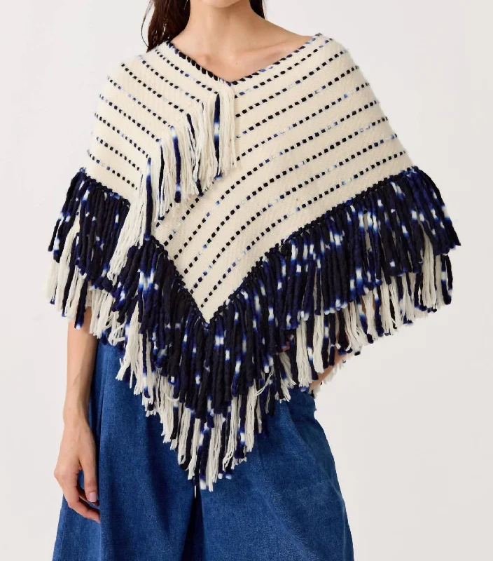 Thin Design Merino Wool Poncho In Navy
