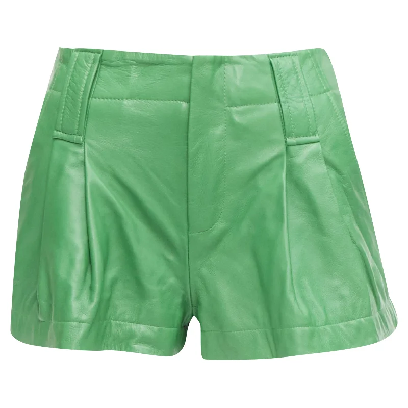 Simple Style Ganni Lambskin Leather High Waist Flared Shorts