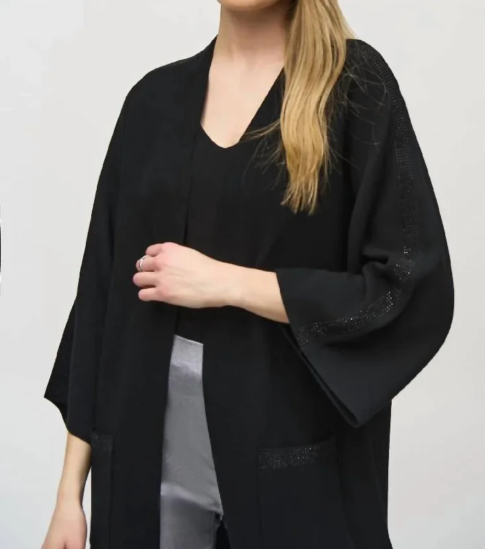 Fashionable and casual Sweater Knit Kimono Cover Up In Black