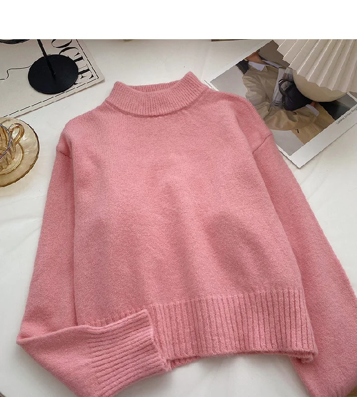 Short skirt design Solid color temperament sweater versatile long sleeve Pullover Top  6066
