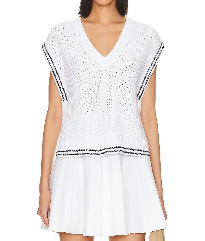 Design Trend Lizzie Cable Varsity Vest Sweater In Bleach White Multi