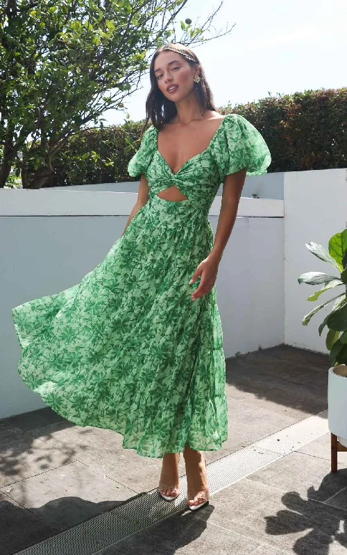 Feminine Charm Bretta Maxi Dress - Daisy Green Floral