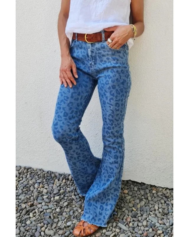 Perfect Tailoring Azura Exchange Leopard Print High Waist Flare Jeans - 12 US