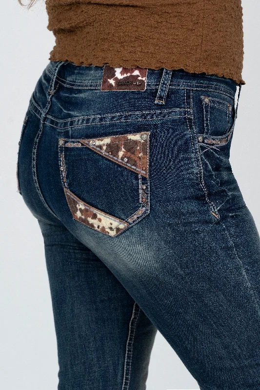Relaxed Chic Cow Hide Trim Modify Women's Plus Size Bootcut Jeans