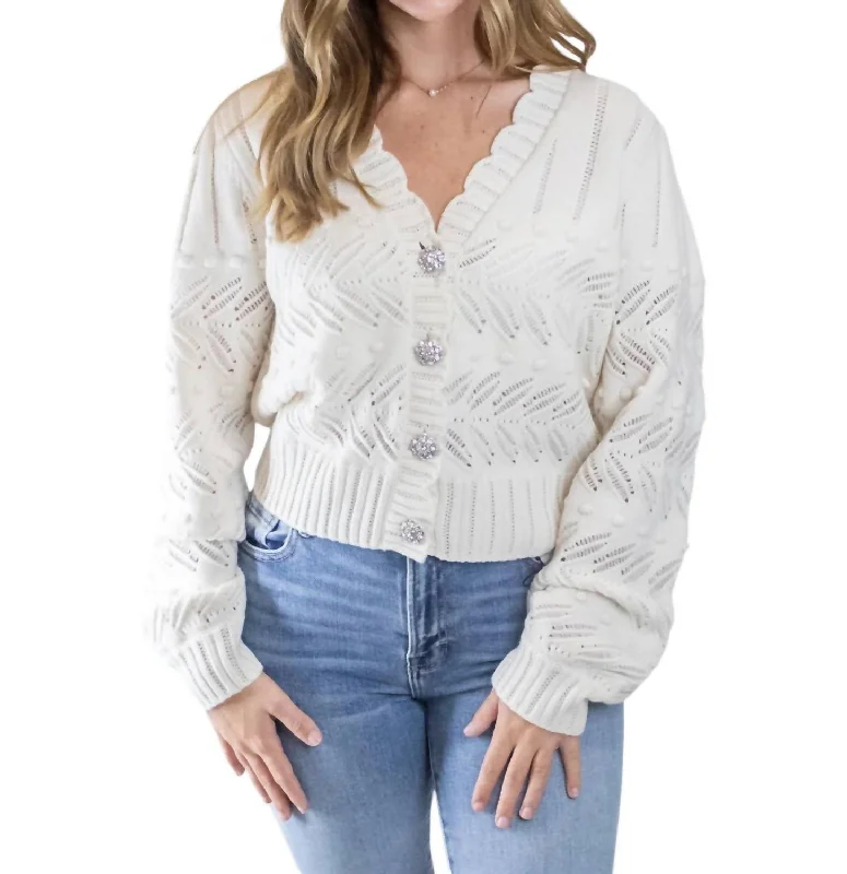 Everyday Comfort Mimi Scalloped Cardigan In Cream