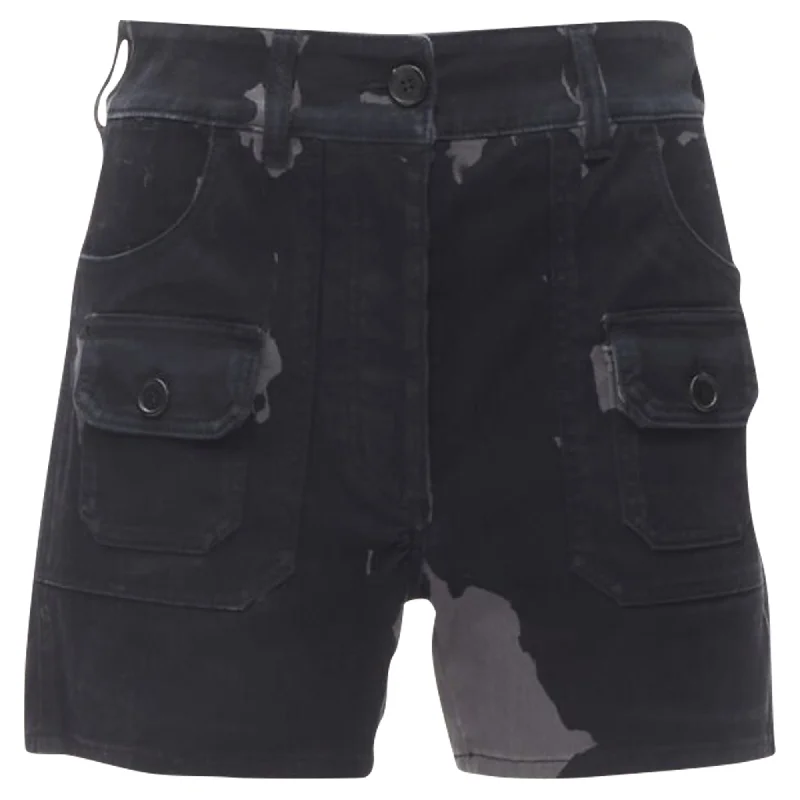 Stand-up collar design Prada camo denim triangle logo cargo pocket shorts