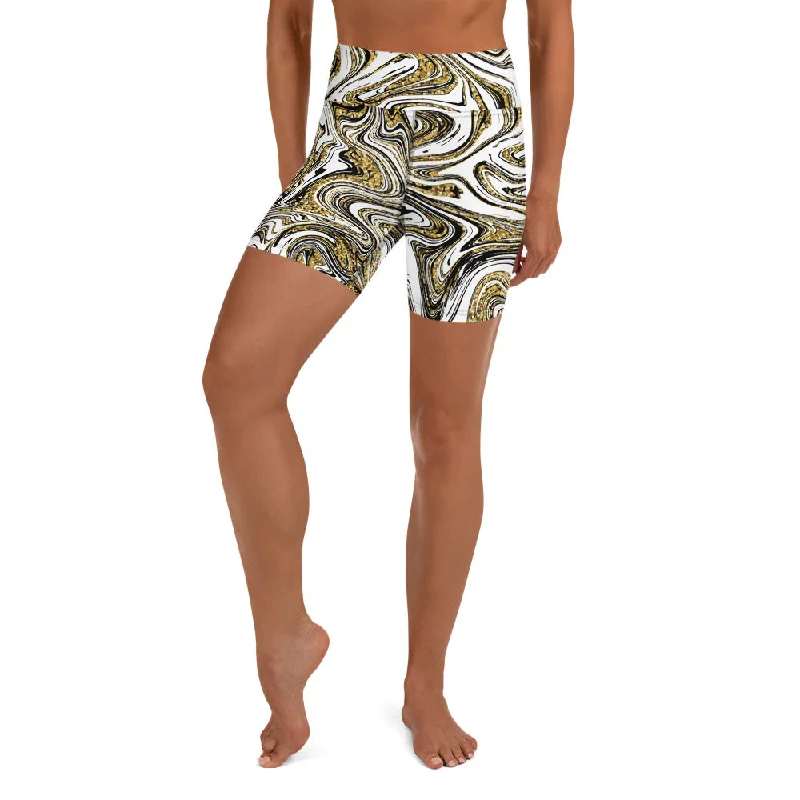 Breathable Comfort Glitter Print Marble Yoga Shorts