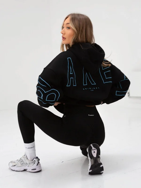 Sporty Elegance Embroidered Isabel Oversized Hoodie - Electric Blue