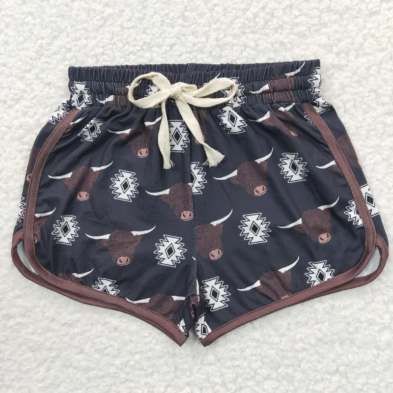 Romantic Temperament highland cow printed shorts SS0087