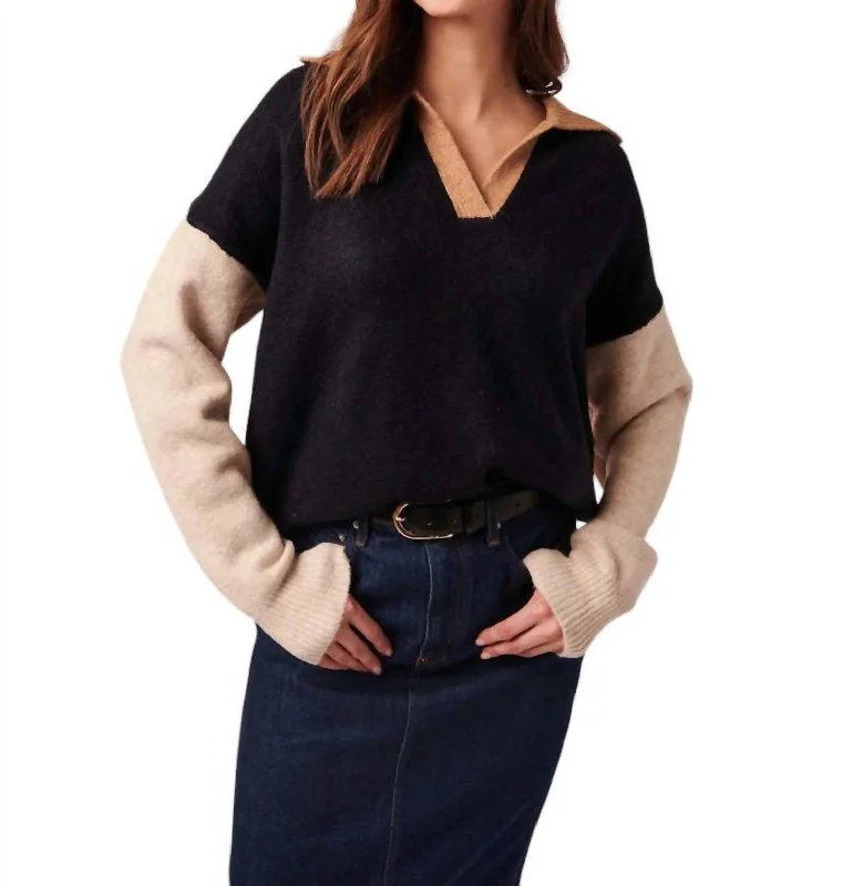 Fashionable And Versatile Raelyn Colour Block Pullover In Salted Carmel