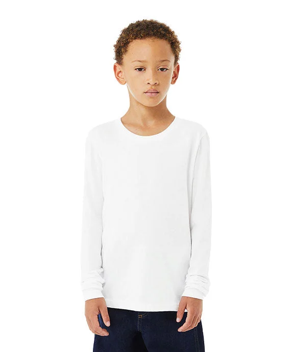 Exclusive Customization 3501YCV - Bella + Canvas Youth Heather CVC Long-Sleeve T-Shirt | Solid White Blend