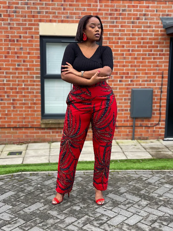 Basic Version GIbs Ankara High waisted Trouser | Red and Black African Print