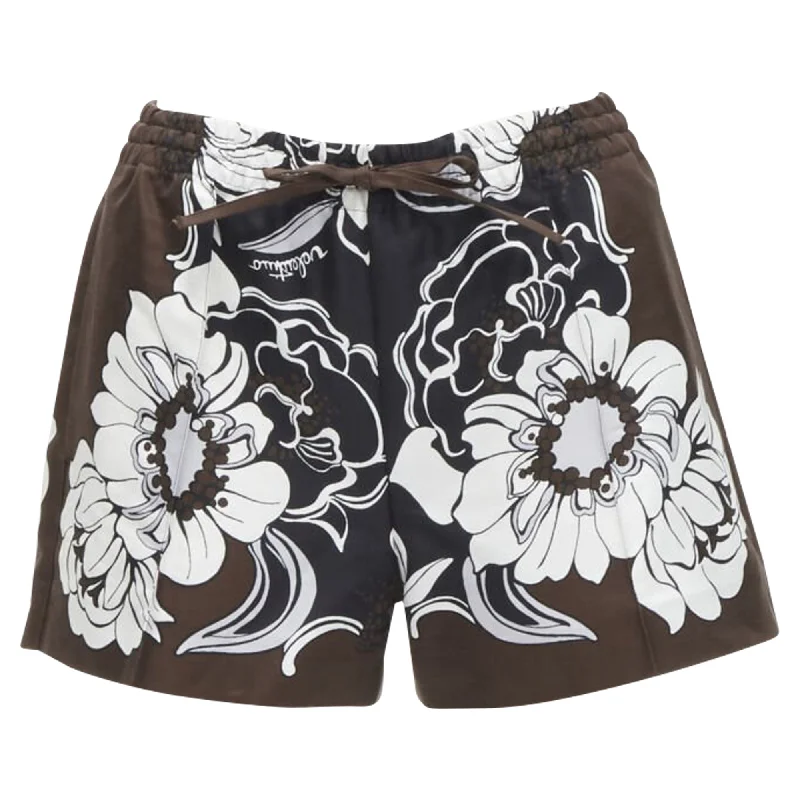 Sports Comfort Style Valentino Garavani cotton silk floral pleated drawstring shorts