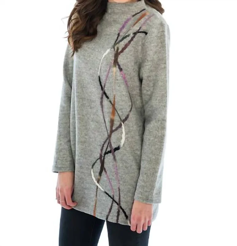 Comfortable Series Side Felted Funnel Neck Tunic Sweater In Grey