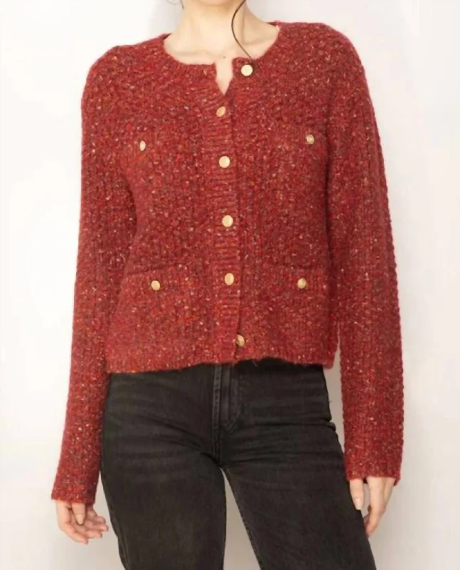 Retro Fashion Raya Chanel Cardigan In Speckled Red